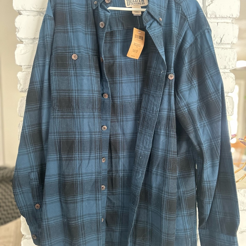 Duluth Trading Co Blue and Black Plaid Shirt